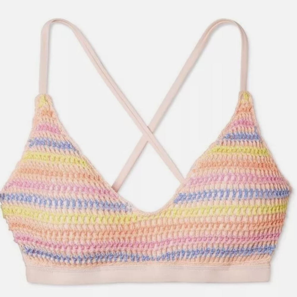 NWT Xhilaration 26W Crochet Striped Bikini Top Pink Z-2578 - Picture 4 of 7